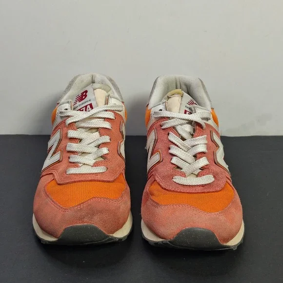 New Balance Mens 574 Sneakers Size 8 Orange Coral Suede Mesh Running Shoes - Picture 2 of 13